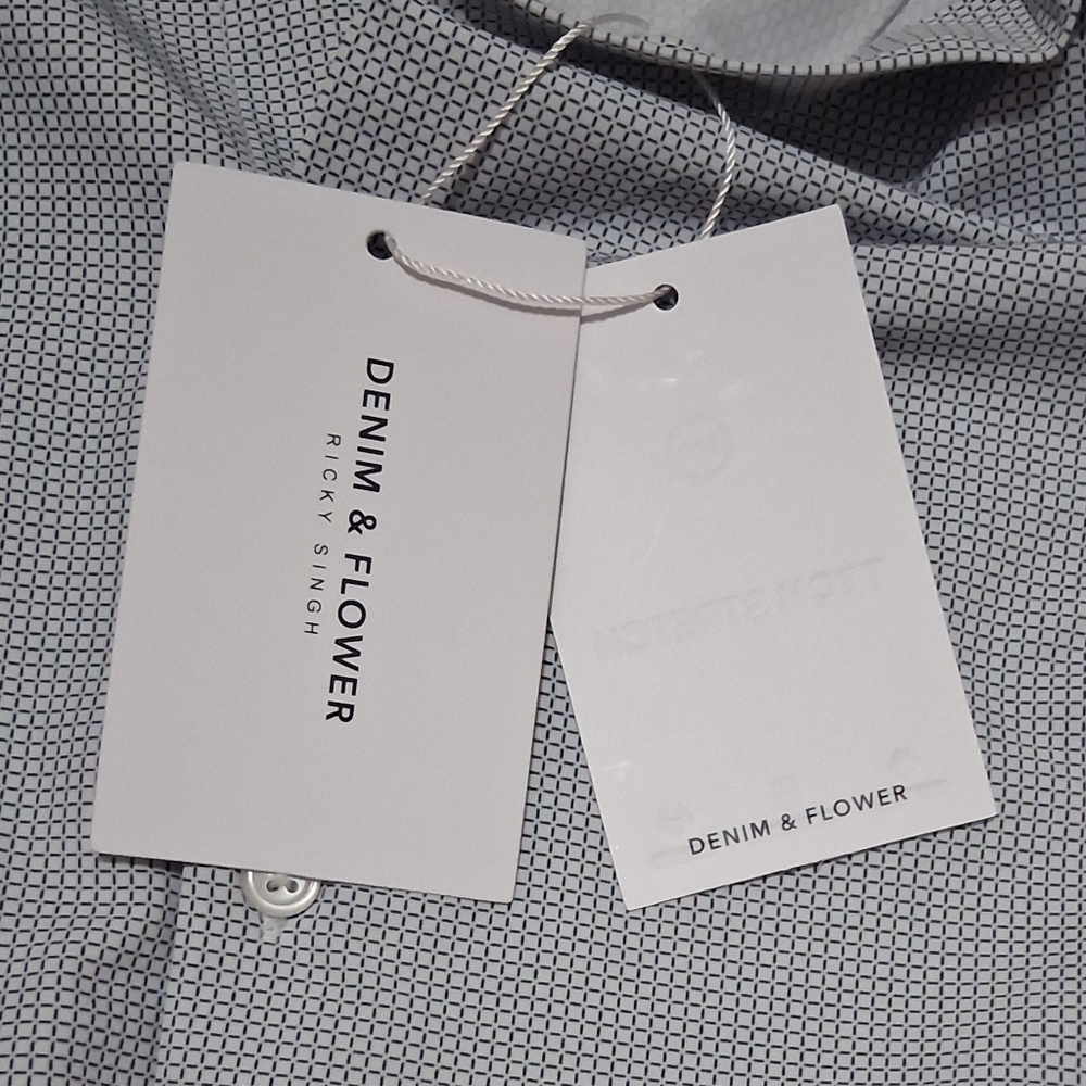 NWT Denim & Flower‎ Ricky Singh Sz. XXL Blue/White Button Down Shirt - Picture 11 of 14